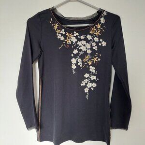 Marc Cain Black Floral Long Sleeve Top Size Small